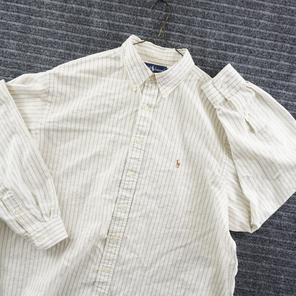 Vintage 80s Ralph Lauren Flesh Pony Button Down Shirt 17.5-35 Striped Yarmouth